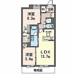 オカバ姫路青山シャーメゾンA 2LDKの間取図画像