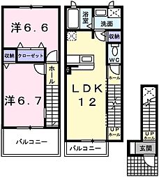 メゾン・ド・リジェールS棟 2LDKの間取図画像
