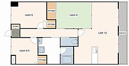 高岡中村コーポ・パート2 2LDKの間取図画像