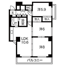 サンハイツ白鷺 3LDKの間取図画像