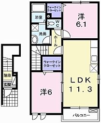 サニーハピネス 2LDKの間取図画像