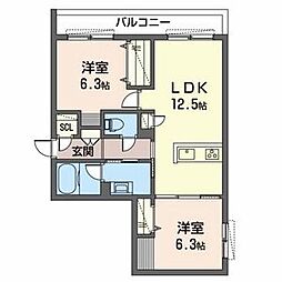 シャーメゾン・ラ・スイートKAMIYA 2LDKの間取図画像