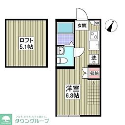 小田急江ノ島線 東林間駅 徒歩4分の賃貸アパート 2階ワンルームの間取り