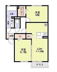 小田急江ノ島線 相模大野駅 徒歩12分の賃貸アパート 1階2LDKの間取り