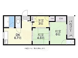 川西マンション 3DKの間取図画像
