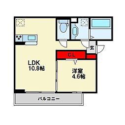 D-ROOM中原西 2階1LDKの間取り