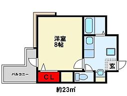 JR鹿児島本線 八幡駅 徒歩7分の賃貸マンション 13階1Kの間取り
