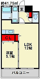 サンシャインIV 5階1LDKの間取り