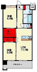 JR鹿児島本線 八幡駅 徒歩3分の賃貸マンション 8階2LDKの間取り