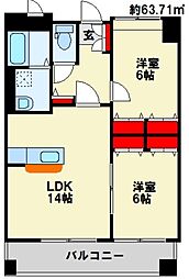 S・E天籟寺 2LDKの間取図画像