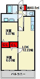 ラフィーネ到津学園通り 2LDKの間取図画像