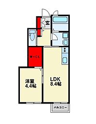 シアハウス戸畑 1LDKの間取図画像