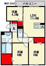 グリーンフォレスト中原 3LDKの間取図画像