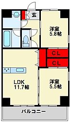 プランドール一枝 2LDKの間取図画像