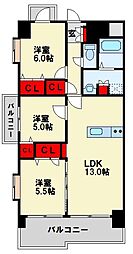 ニューリバー八幡 3LDKの間取図画像