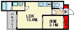 プルーム中原東 1LDKの間取図画像