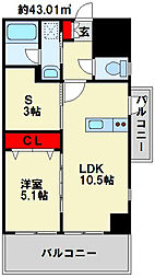 ザ・ヒルズ戸畑 1SLDKの間取図画像