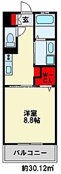 リンデンバウム京町 1Kの間取図画像