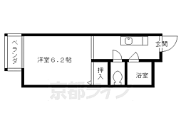 叡山電鉄叡山本線 元田中駅 徒歩12分の賃貸マンション 1階1Kの間取り