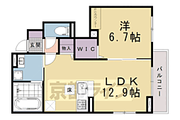 キャッスルヴュー山口 1階1LDKの間取り