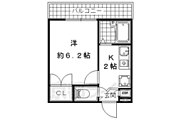 レオパレス明和 2階1Kの間取り