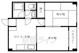 京都地下鉄東西線 御陵駅 徒歩12分の賃貸マンション 3階2DKの間取り
