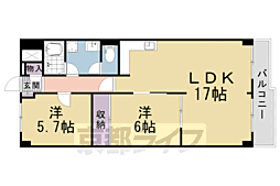 京都地下鉄東西線 東野駅 徒歩3分の賃貸マンション 5階2LDKの間取り