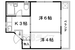 京都地下鉄東西線 御陵駅 徒歩4分の賃貸マンション 4階2Kの間取り