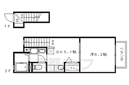 JR東海道・山陽本線 山科駅 徒歩15分の賃貸アパート 2階1DKの間取り
