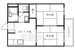 京都地下鉄東西線 東野駅 徒歩25分の賃貸アパート 2階2DKの間取り