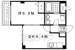 京阪京津線 四宮駅 徒歩18分の賃貸マンション 2階1DKの間取り