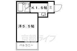 京阪本線 神宮丸太町駅 徒歩3分の賃貸マンション 2階1Kの間取り