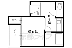京都市営烏丸線 今出川駅 徒歩18分の賃貸マンション 2階1Kの間取り