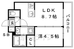 京福電気鉄道北野線 北野白梅町駅 徒歩15分の賃貸マンション 4階1LDKの間取り