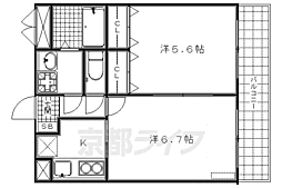 ＤＥＴＯＭ−1東福寺 3階2Kの間取り