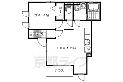 フィット勧修 1階1LDKの間取り
