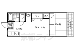 京阪京津線 四宮駅 徒歩3分の賃貸マンション 5階2Kの間取り