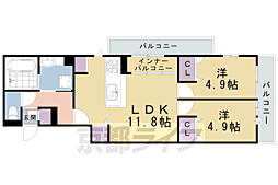 京都市営烏丸線 北大路駅 徒歩15分の賃貸アパート 3階2LDKの間取り