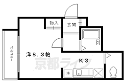 京福電気鉄道北野線 北野白梅町駅 徒歩8分の賃貸マンション 2階1Kの間取り