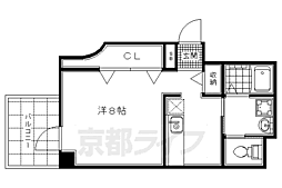 京福電気鉄道北野線 北野白梅町駅 徒歩16分の賃貸マンション 7階1Kの間取り