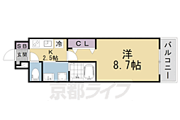 クレール蒼天 1Kの間取図画像