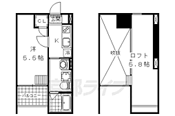 リゾレステ山科 1Kの間取図画像