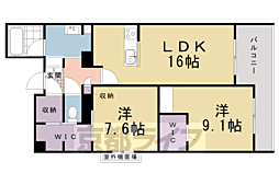 グランドール伏見桃山 2LDKの間取図画像