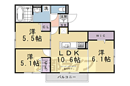 京都市伏見区深草墨染町アパート 3LDKの間取図画像