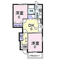 プロムナードA 2DKの間取図画像