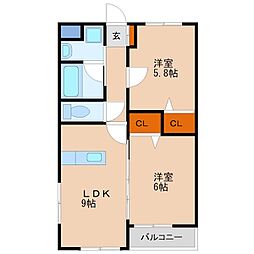 Unvillage1 2LDKの間取図画像