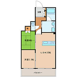 オヴェスト宇都宮ザ・タワー 2LDKの間取図画像