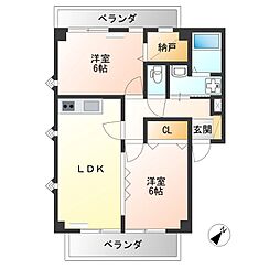 優泰佳ガーデンコートA1棟 2LDKの間取図画像