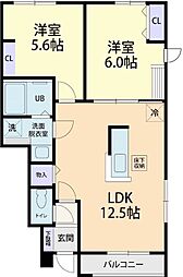 Tiara(ティアラ) 2LDKの間取図画像