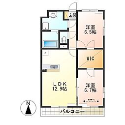 サニーサイド東宝木1 2LDKの間取図画像
